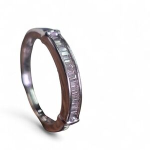 Solid 14K White  Gold Baguette Cut Natural Diamonds Band Ring size 7.75